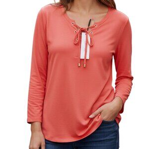 CALVIN KLEIN Coral Lace-Up 3/4 Sleeves Blouse- Size XL - NWT Retail $79